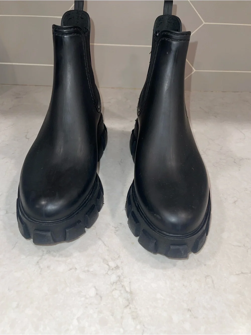 Jeffrey Campbell Black Lug-Sole Chelsea Booties